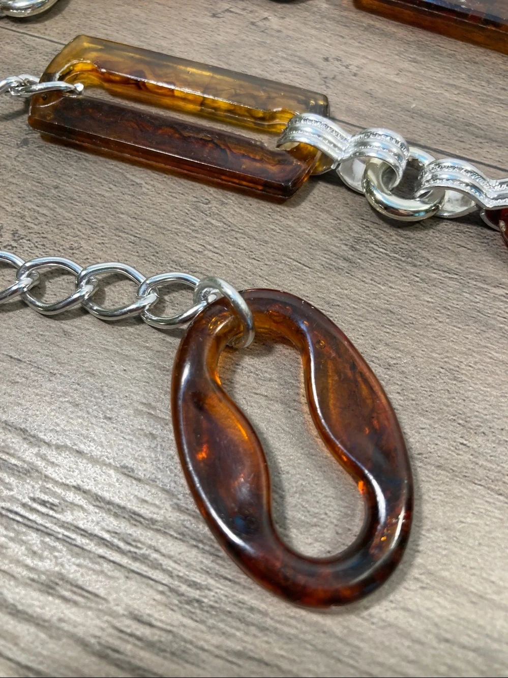 Vintage Faux Tortoiseshell Oval Rectangle Link Chain Belt Retro Mod Chic